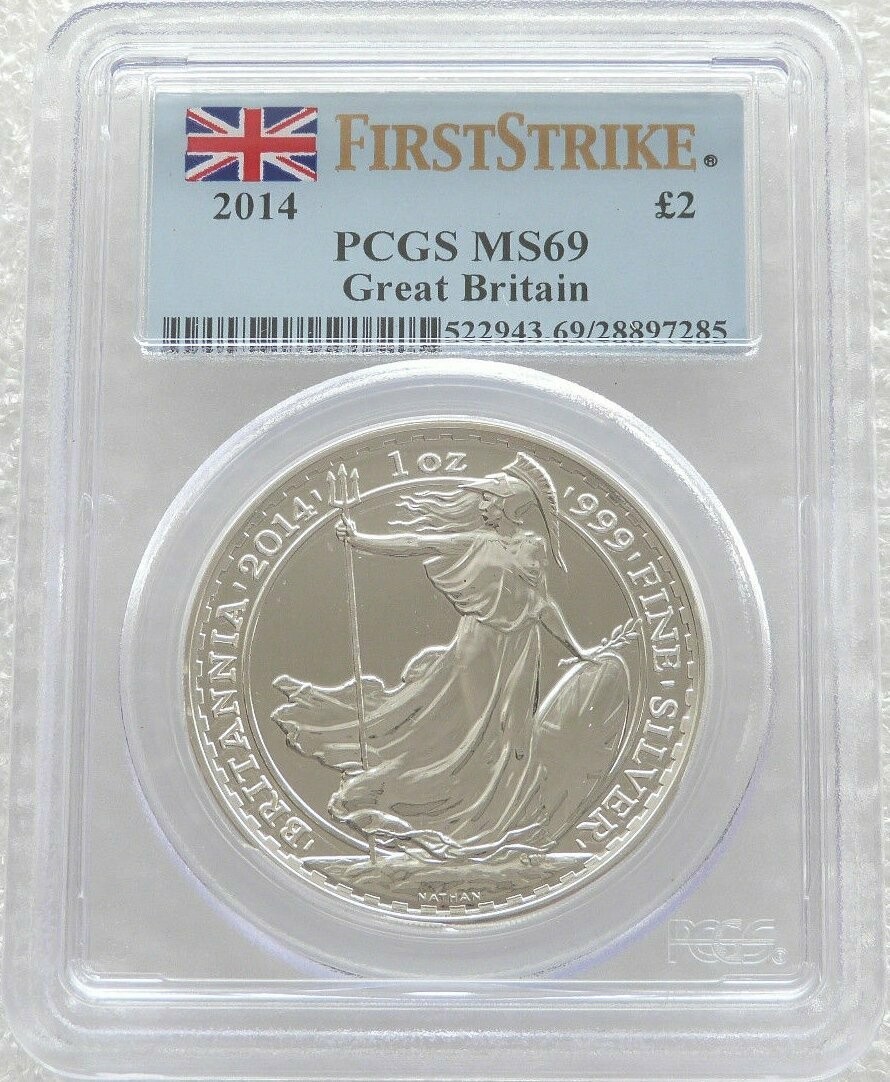 2014 Britannia £2 Silver Bullion 1oz Coin PCGS MS69 First Strike