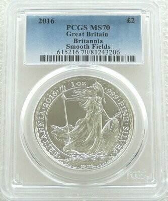 2016 Britannia £2 Silver 1oz Coin PCGS MS70 - Plain Smooth Fields