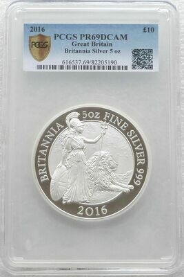 2016 Britannia £10 Silver Proof 5oz Coin PCGS PR69 DCAM - Mintage 533