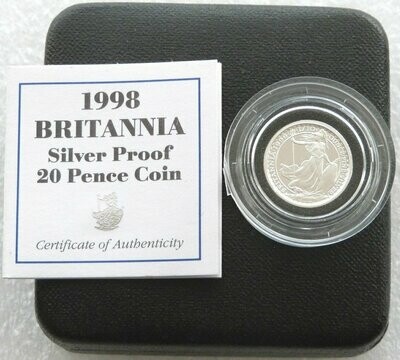 1998 Britannia 20p Silver Proof 1/10oz Coin Box Coa