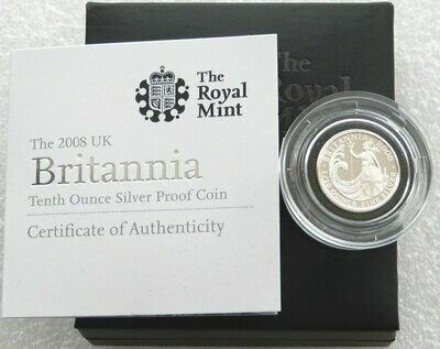 2008 Britannia 20p Silver Proof 1/10oz Coin Box Coa