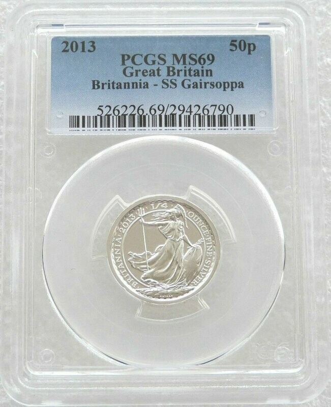2013 Shipwreck S.S. Gairsoppa Britannia 50p Silver 1/4oz Coin PCGS MS69