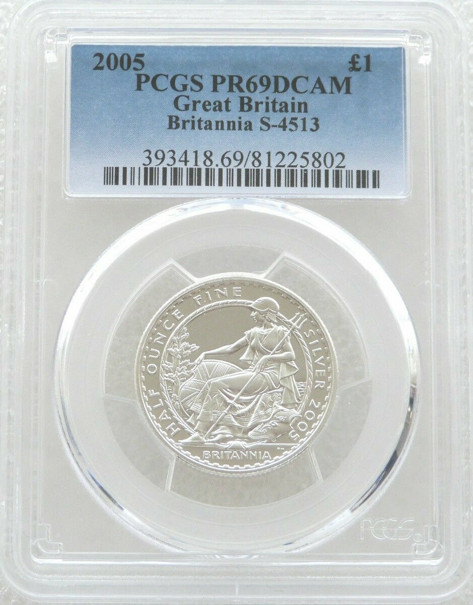 2005 Britannia £1 Silver Proof 1/2oz Coin PCGS PR69 DCAM