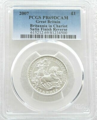2007 Britannia £1 Silver Matte Proof 1/2oz Coin PCGS PR69 DCAM - 1997 Design