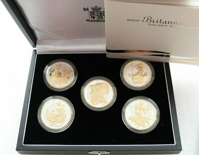 2006 Britannia Silhouette £2 Silver Gold Proof 5 Coin Set Box Coa