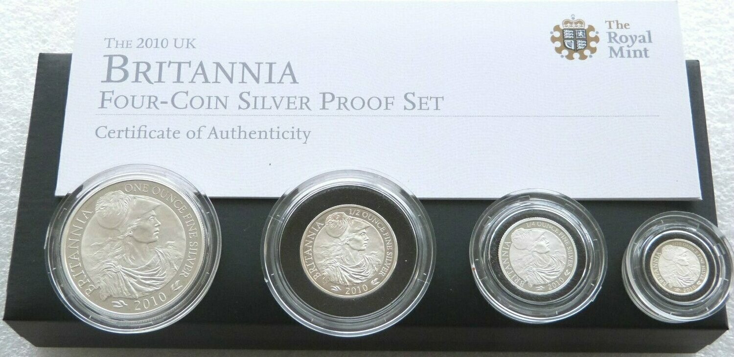 2010 Britannia Silver Proof 4 Coin Set Box Coa
