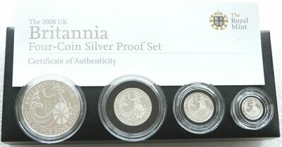 2008 Britannia Silver Proof 4 Coin Set Box Coa