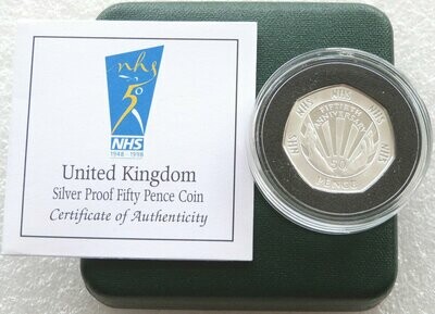 1998 National Health Service NHS 50p Silver Proof Coin Box Coa