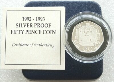 1992 - 1993 European Presidency 50p Silver Proof Coin Box Coa
