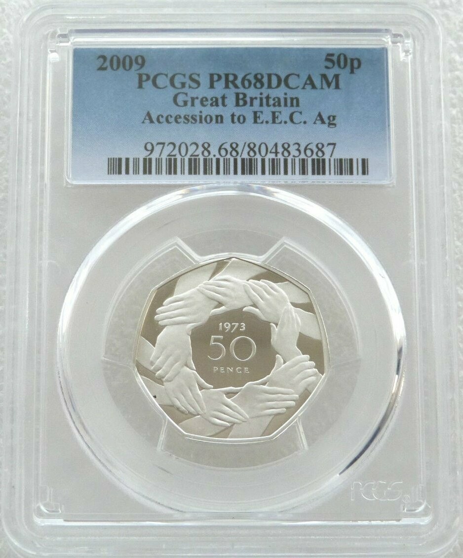 2009 Accession to the EEC Hands 50p Silver Proof Coin PCGS PR68 DCAM