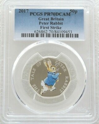 2017 Peter Rabbit 50p Silver Proof Coin PCGS PR70 DCAM First Strike