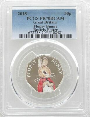 2018 Flopsy Bunny 50p Silver Proof Coin PCGS PR70 DCAM