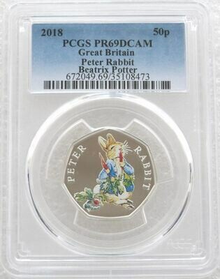2018 Peter Rabbit 50p Silver Proof Coin PCGS PR69 DCAM