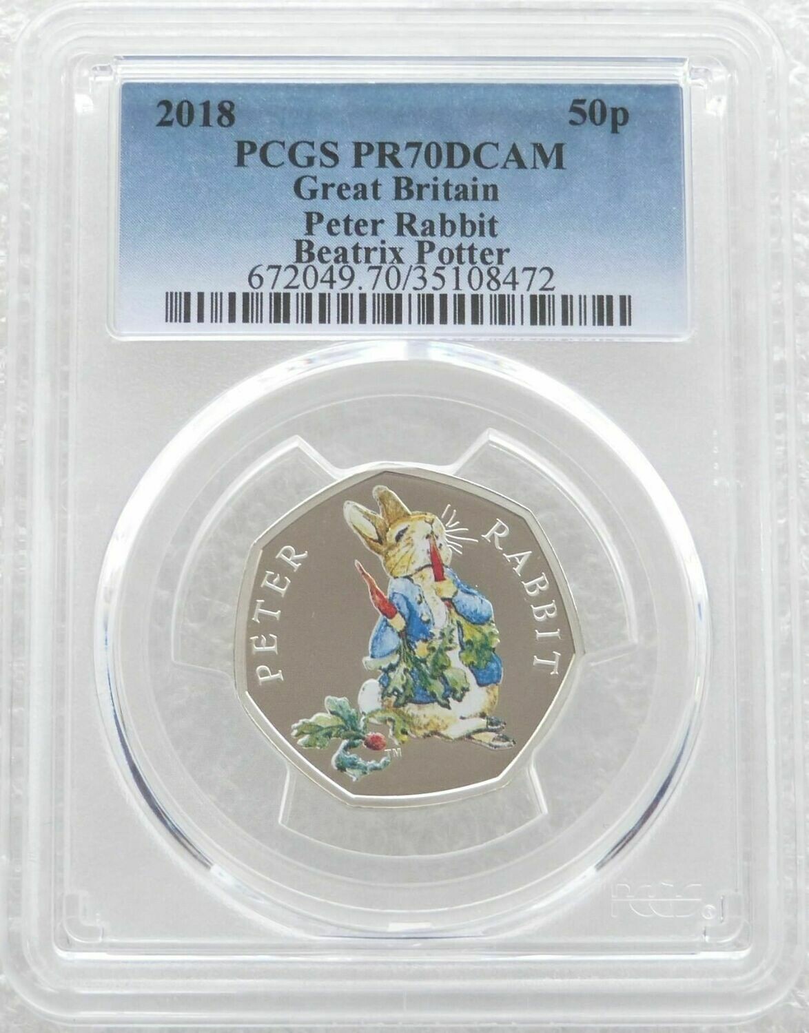 2018 Peter Rabbit 50p Silver Proof Coin PCGS PR70 DCAM