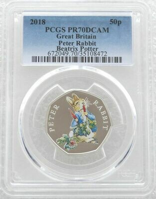 2018 Peter Rabbit 50p Silver Proof Coin PCGS PR70 DCAM