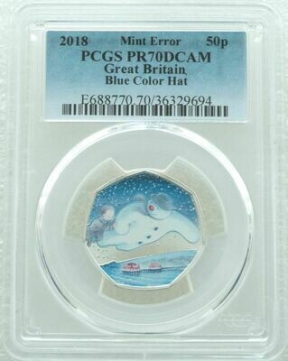 2018 The Snowman 40th Anniversary Mint Error 50p Silver Proof Coin PCGS PR70 DCAM