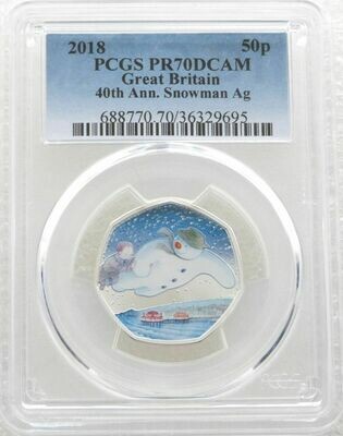 2018 The Snowman 40th Anniversary 50p Silver Proof Coin PCGS PR70 DCAM