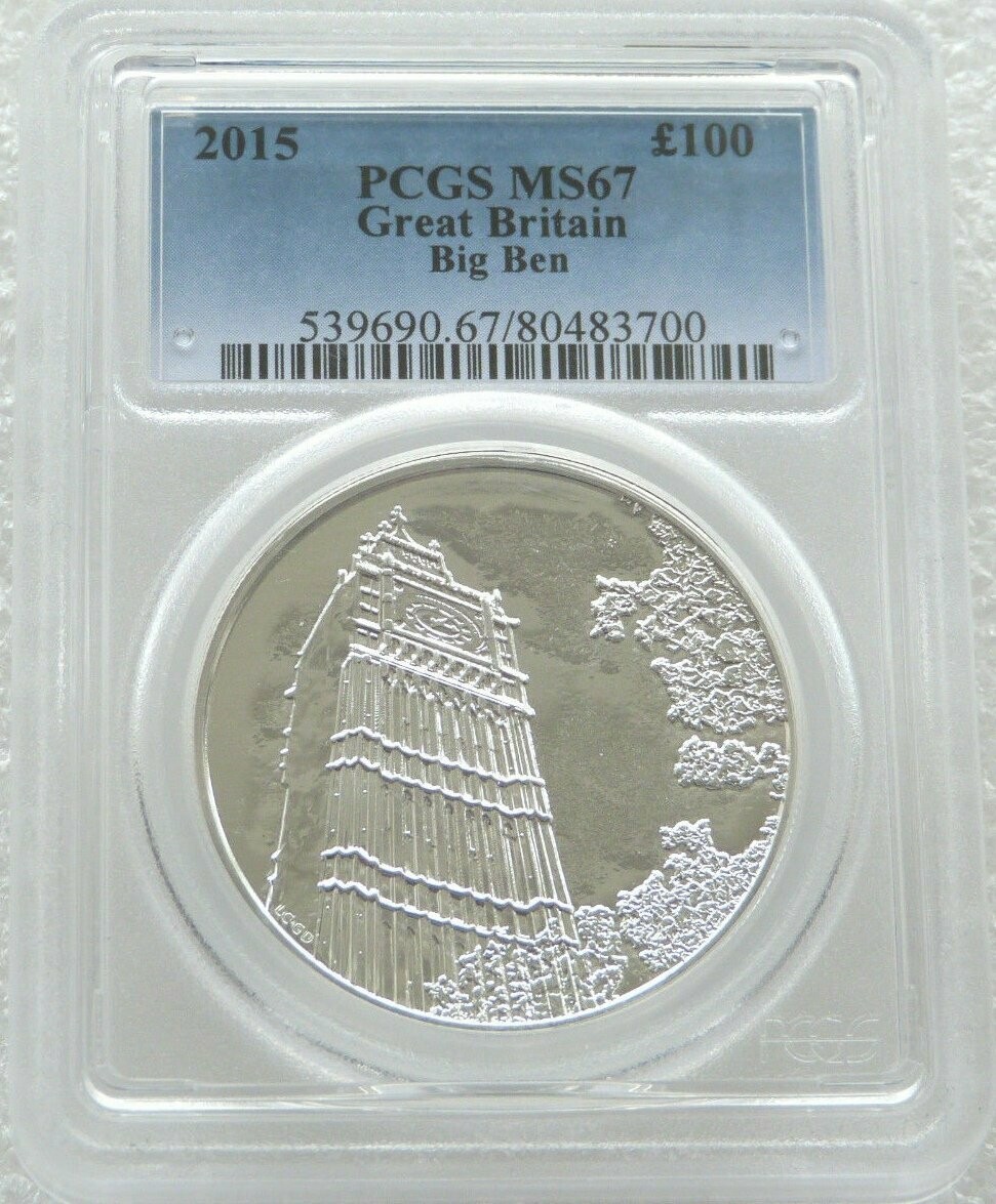 2015 British Big Ben £100 Silver 2oz Coin PCGS MS67