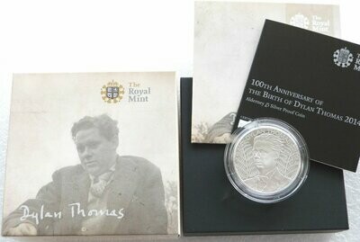 2014 Alderney Dylan Thomas £5 Silver Proof Coin Box Coa