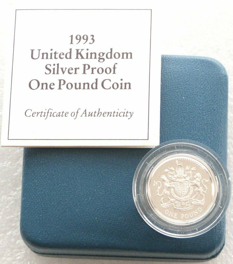 1993 Royal Arms £1 Silver Proof Coin Box Coa