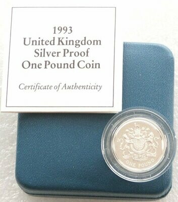 1993 Royal Arms £1 Silver Proof Coin Box Coa