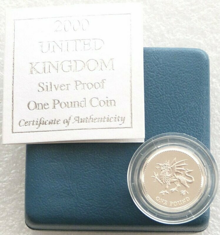 2000 Welsh Dragon £1 Silver Proof Coin Box Coa