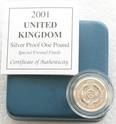 2001 Irish Celtic Cross Frosted £1 Silver Matte Proof Coin Box Coa