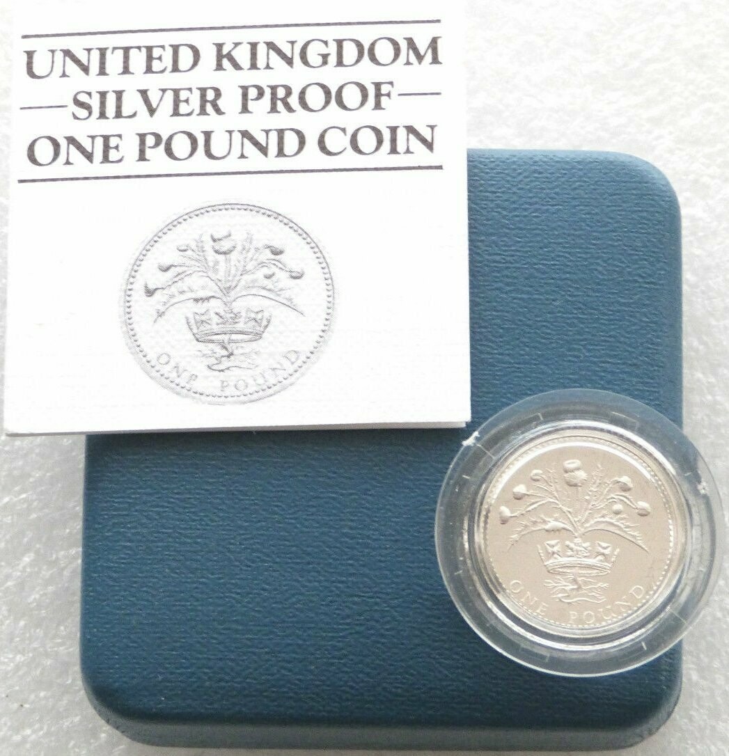 1984 Scottish Thistle £1 Silver Proof Coin Box Coa