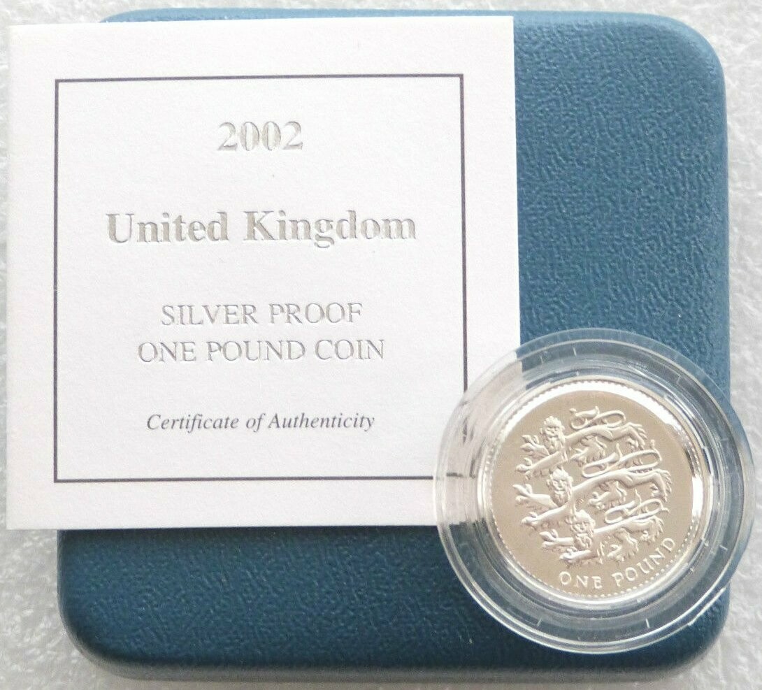 2002 Three Lions of England £1 Silver Proof Coin Box Coa