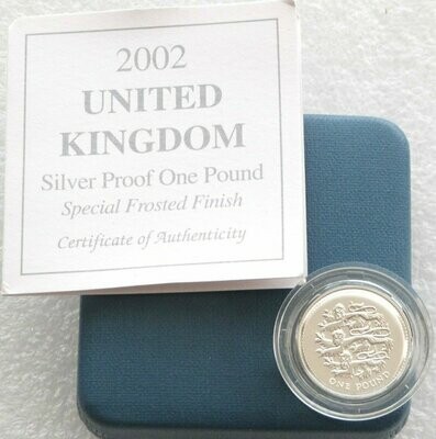 2002 Three Lions of England Frosted £1 Silver Matte Proof Coin Box Coa