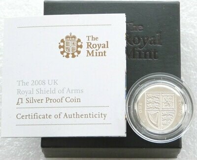 2008 Royal Shield of Arms £1 Silver Proof Coin Box Coa