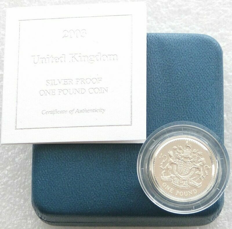 2003 Royal Arms £1 Silver Proof Coin Box Coa