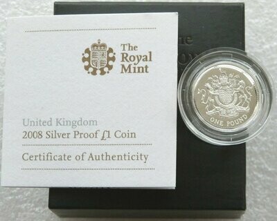2008 Last Ever Royal Arms £1 Silver Proof Coin Box Coa