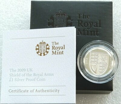 2009 Royal Shield of Arms £1 Silver Proof Coin Box Coa