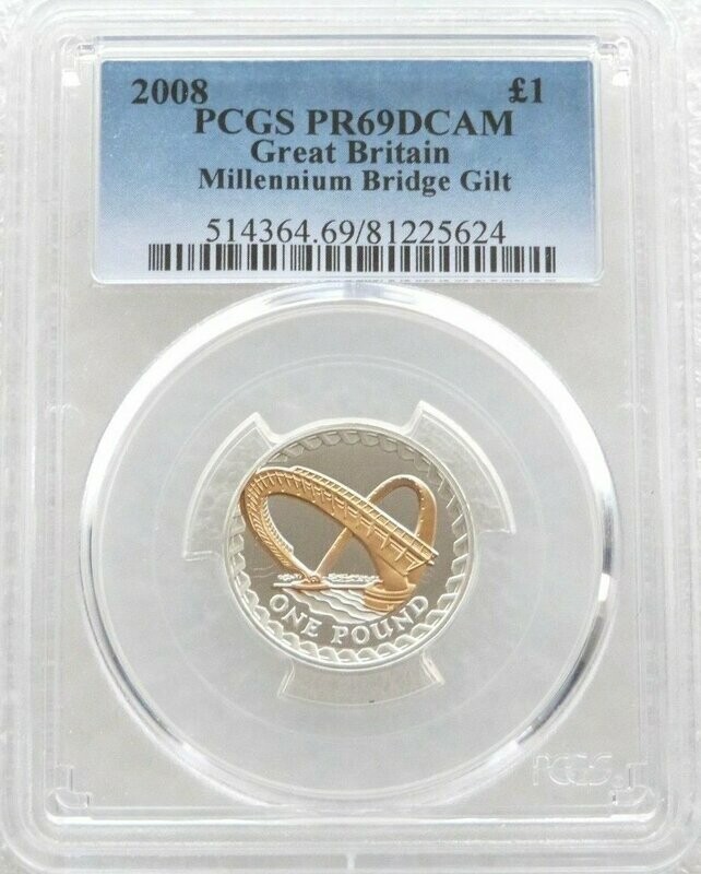 2008 Gateshead Millennium Bridge £1 Silver Gold Proof Coin PCGS PR69 DCAM
