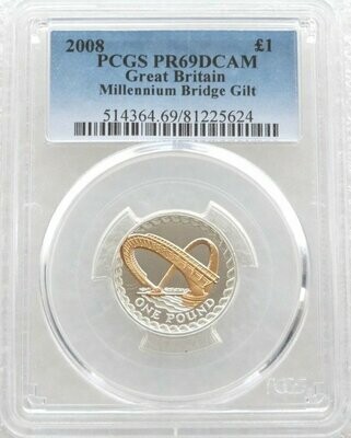 2008 Gateshead Millennium Bridge £1 Silver Gold Proof Coin PCGS PR69 DCAM