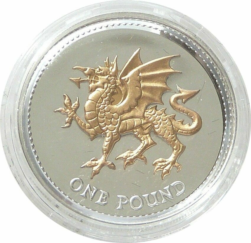 2008 Welsh Dragon £1 Silver Gold Proof Coin
