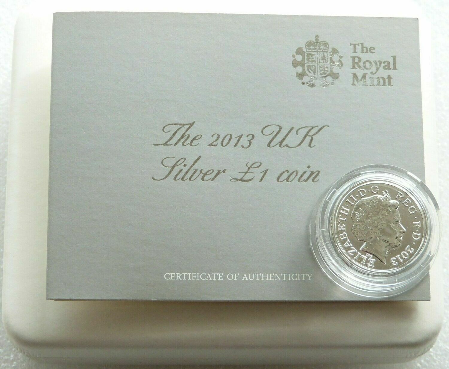 2013 Royal Shield of Arms BU £1 Silver Coin Box Coa