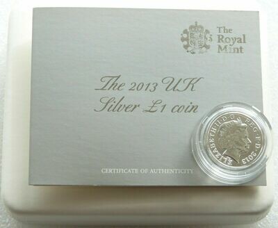 2013 Royal Shield of Arms BU £1 Silver Coin Box Coa