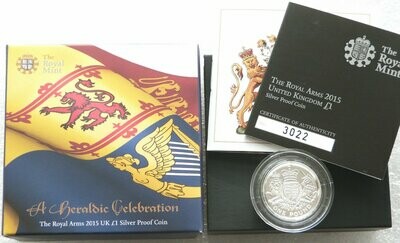 2015 Royal Arms £1 Silver Proof Coin Box Coa