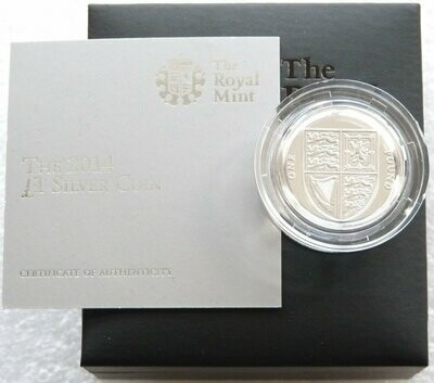 2014 Royal Shield of Arms BU £1 Silver Coin Box Coa