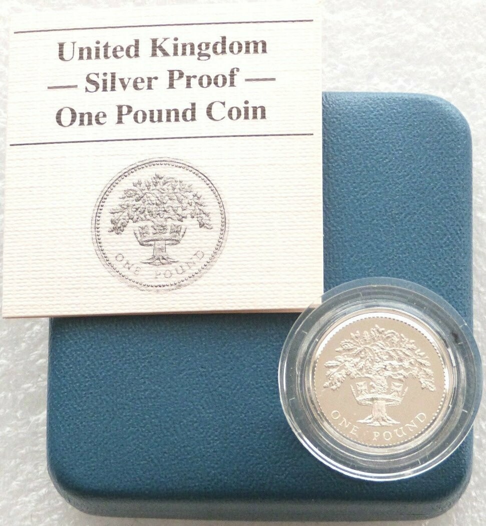 1987 English Royal Oak Tree £1 Silver Proof Coin Box Coa