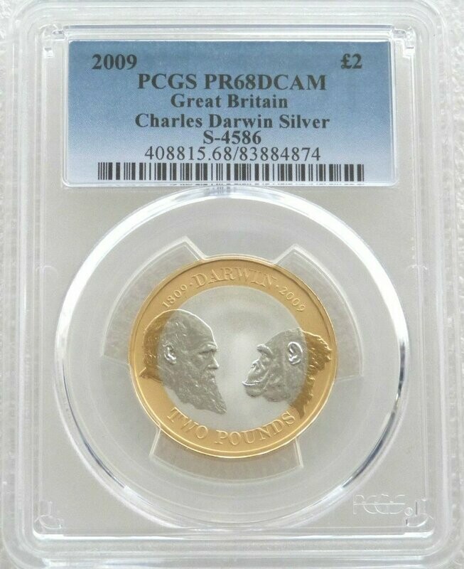 2009 Charles Darwin £2 Silver Proof Coin PCGS PR68 DCAM