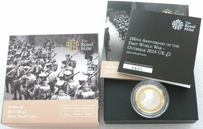2014 First World War Outbreak Kitchener £2 Silver Proof Coin Box Coa