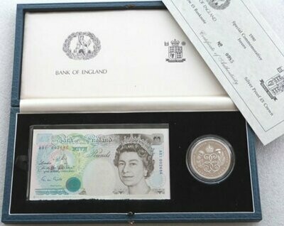 1990 Queen Mother 90th Birthday £5 Silver Proof Coin £5 Banknote A01 Set Box Coa