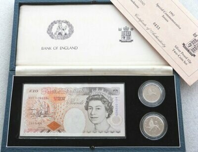 1992 Deluxe 10p Silver Proof 2 Coin £10 Banknote A01 Set Box Coa