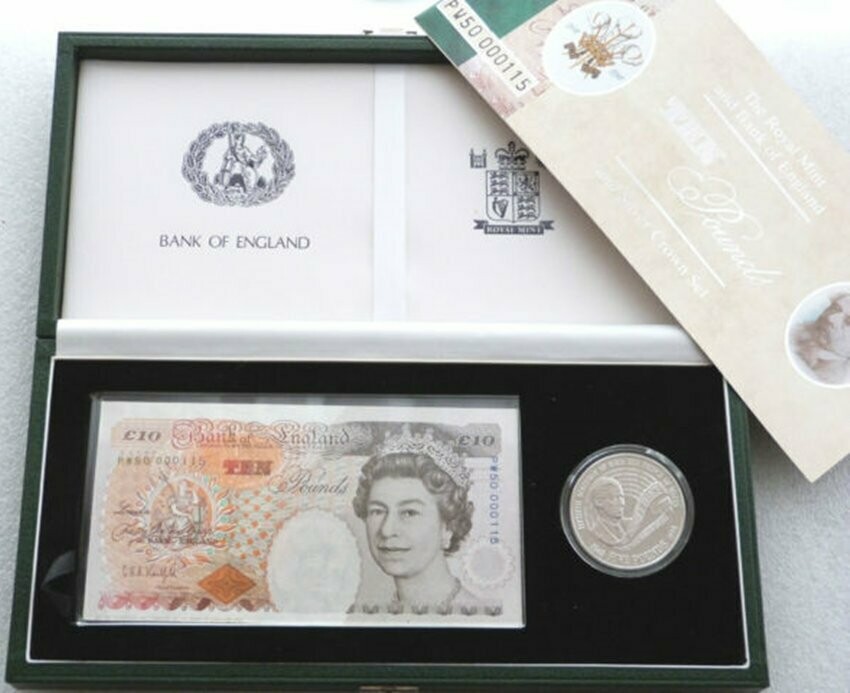 1998 Deluxe Prince Charles £5 Silver Proof Coin £10 Banknote Set