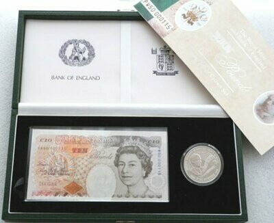 1998 Deluxe Prince Charles £5 Silver Proof Coin £10 Banknote Set
