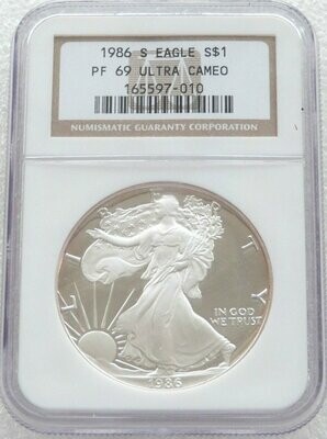 1986-S American Eagle $1 Silver Proof 1oz Coin NGC PF69