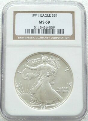 1991 American Eagle $1 Silver 1oz Coin NGC MS69